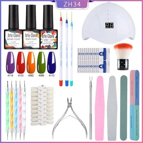 Arte Clavo Big Nail Polish Manicure Set With 12W UV Lamp Gel Polish Soak Off Nail Art Tool Top Base Coat Varnish Lacquer Kit