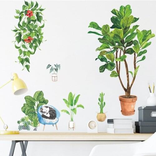 Tropical Plants Wall Stickers Bedroom Living Room Background Wall Decoration DIY Teen Room Aesthetic Wallpaper Home Office Decor