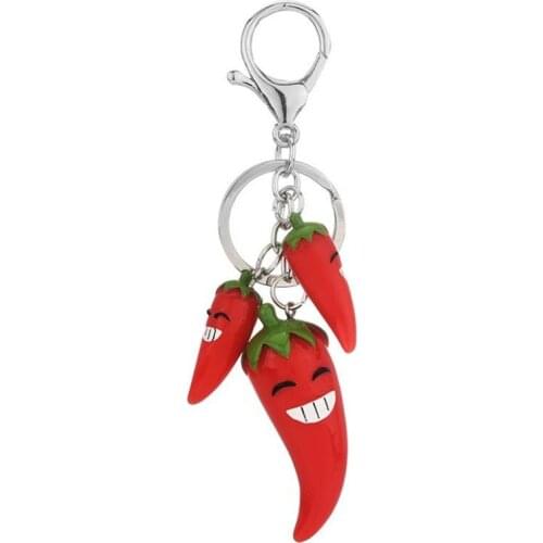New Resin Pepper Diy Metal Keychain Smiley Pendant Keyring for Women Men Kids Gift Decoration Bag Charm Keyfob