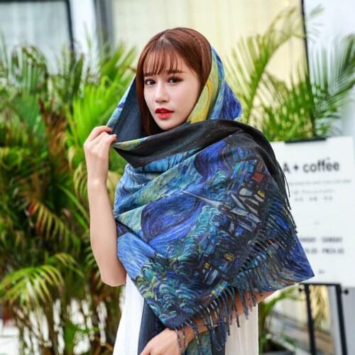 New Cashmere scarf Fashion women Starry sky Oil Painting Digital Printing shawl and wraps bandana female foulard tassel stock