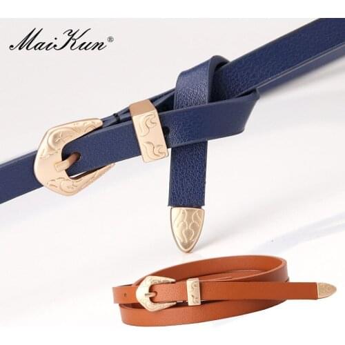 Maikun New Womens Matte Multicolor PU Thin Belt Alloy Carved Simple And Versatile Dress Decoration