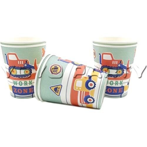 For kids children Construction Vehicles theme party supplies disposable tableware, 12pcs 250ml cup glass cool or hot drinking