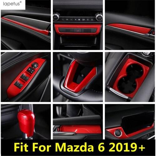 For Mazda 6 2019 2020 Window Lift Handle Bowl Water Cup Holder Steering Wheel Gear Panel Cover Trim Red Accessories Interior Kit