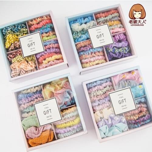 Natural Pastoral Style Popular Simplicity Large Intestine Ring Fresh Hair Band High Elastic Rubber Band Gift Set