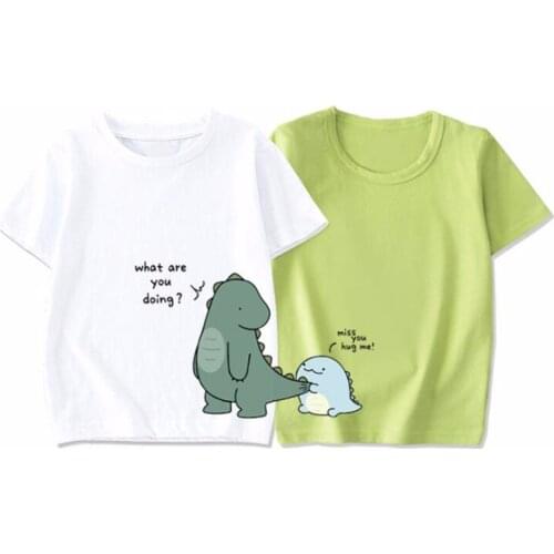 Family T-shirt 100% Cotton Dad Mom Girls Boys Cartoon Dinosaur Print Shirts Tops for Mother Daughter Matching Clothes Outfits