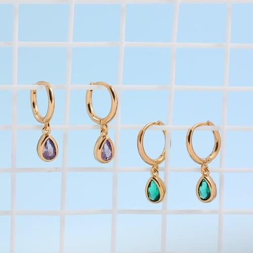 Vintage Purple/Blue Crystal Water Drop Pendant Earrings for Women Trendy Small Round Circle Huggie Hoops Statement Jewelry