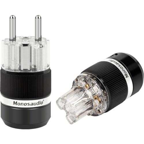 Monosaudio E101R/F101R 99.998% Pure Copper Rhodium Plated EU Power Plug Connector IEC Female Plug DIY Mains Power Cord Cable