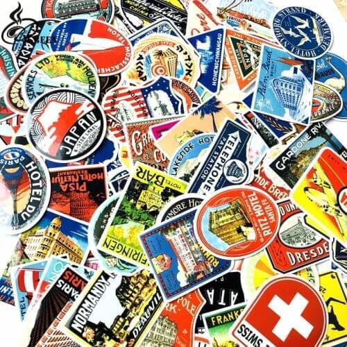 Mix 100PCS Retro Style Travel Hotel Logo Hawaii Stickers for Travel Suitcase Wall Pencil Box Bike Sliding Car Sticker DIY Decals