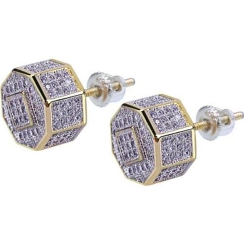 Octagon Geometry Design Stud Full Crystal Cover Gold Color Luxury Jewelry For Woman Wedding Engagement Ear Stuff Push Back Type