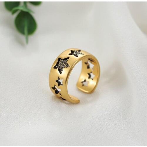 European and American retro jewelry with simple copper plated ancient gold ring five-pointed star pearl open ring for female