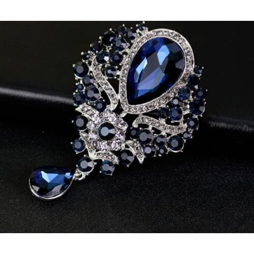 1Pc Large Crystal Water-drop Brooches for Women Vintage Fashion Pendant Style Elegant Wedding Pins Party Jewelry Brooch