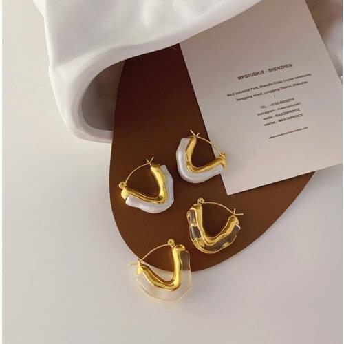 Flashbuy 2021 Trendy Transparent Resin Hoop Earrings for Women Girls Geometric Irregular Metal Acrylic Earrings Party Jewelry