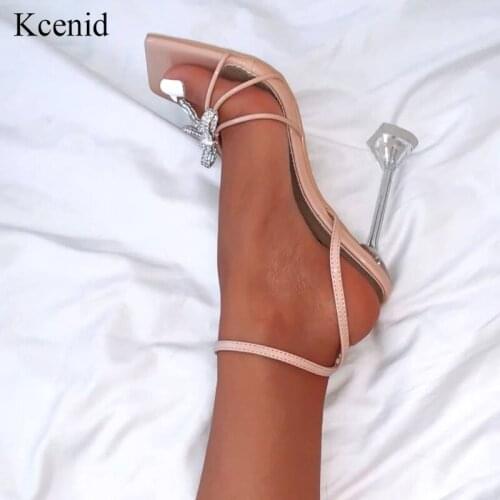 Kcenid Elegant rhinestone bowtie crystal high heels women sandals open toe ankle strap gladiator summer shoes woman party shoes