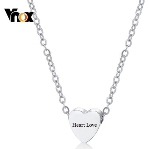 Vnox Heart Love Charm Necklaces for Women Free Engraving Name Stainless Steel Choker Necklace Collar Gifts