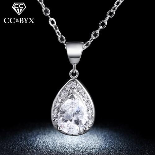 Vintage Water Drop Necklaces & Pendants Engagement Wedding Fashion Jewelry White Gold Color Necklace for Party Gifts N003