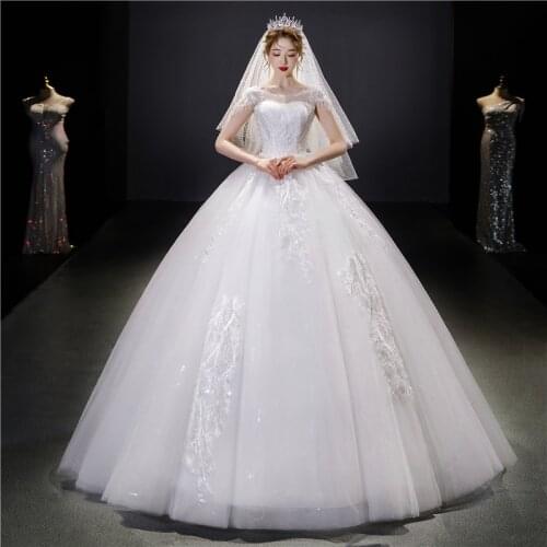 Cheap Beading New Fashion Simple Wedding Dress With Sleeve O Neck Bride Gown Lace Princess Plus Szie Bridal Vestido De Novia