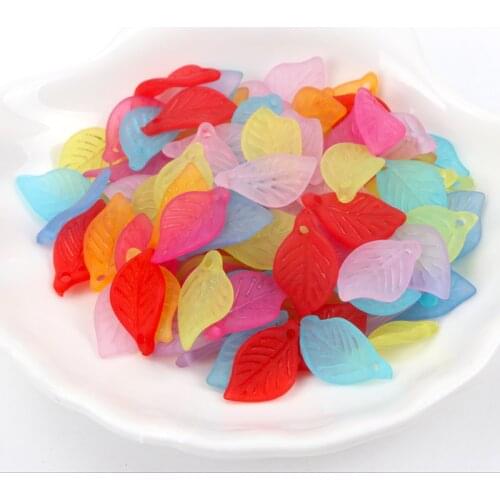 100pcs Mixed Leaf Frosted Acrylic Charms For Jewelry Making 18x11mm YKL0409