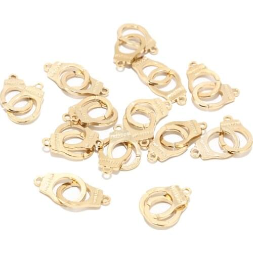 2pcs Stainless Steel Gold Plated Handcuff Punk Charms 40mmx15mm Pendants Connectors For DIY Jewelry Making Bracelets Bangles