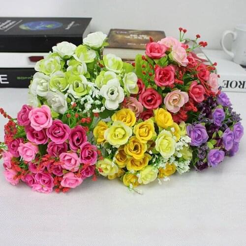 21 Heads European Vintage Artificial Silk Tea Rose Flowers Bouquet Wedding Home Retro Fake Flower Party DIY Decoration