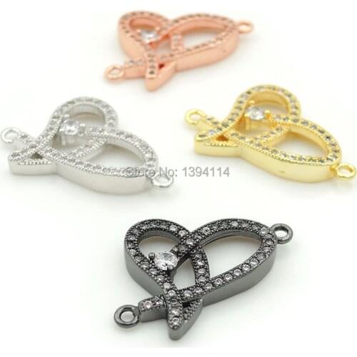 23*15*3mm Micro Pave Clear CZ Heart Connectors Fit For Men And Women Making Bracelets Jewelry