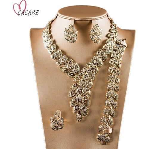 4 pcs Gold African Jewelry Set Indian Dubai for Wedding Parties Engagement Bridal Womens Jewellery 18K Gold Pleted Crystal F1202