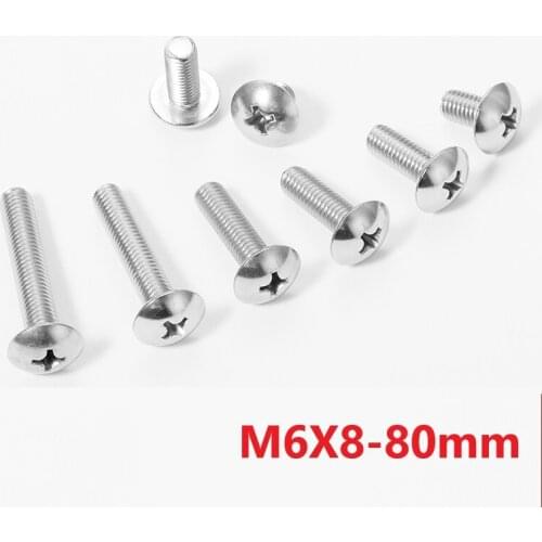 6mm Cross Recessed Truss Head Machine Screws M6 x 8 10 12 75 80 Mushroom Big Flat Head Screw 304 Stainless Steel Philips Bolts