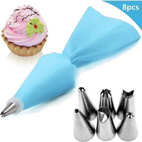 8 Pcs Cake Decorating Tools Stainless Steel Icing Piping Tip Silicone Pastry Bag Homemade DIY Cake Cream Pastry Tool Accessories