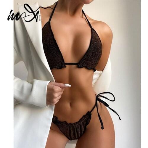 In-X Shiny bikinis 2021 mujer Triangle swimwear women Brazilian swimsuit womens swimming suit Halter bathing suit biquini sexy