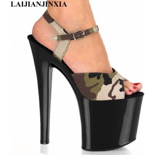 LAIJIANJINXIA 20cm neon green heels sexy women sandals clubbing dance shoes Platforms shoes 8 inch high heel shoes