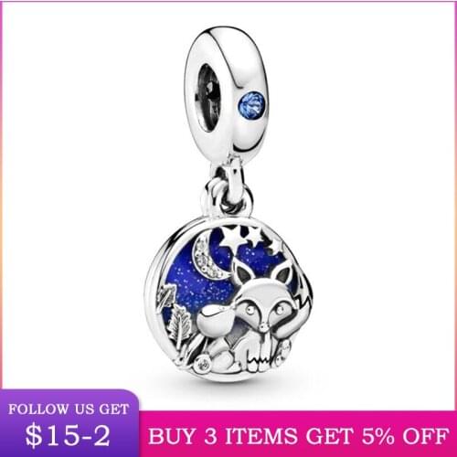 Fox and Bunny Charm Genuine 925 Sterling Silver Fit Original 3mm Bracelet Bangle Making Fashion DIY Jewelry For Women