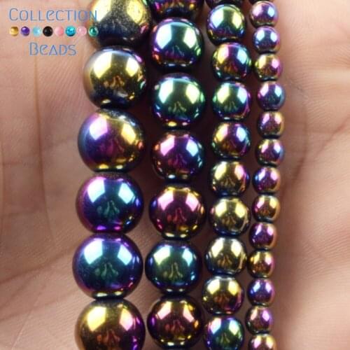 3/4/6/8/10mm Natural Stone Beads Colorful Hematite Stone Loose Round Beads For Jewelry Accessories Making Bracelet 15