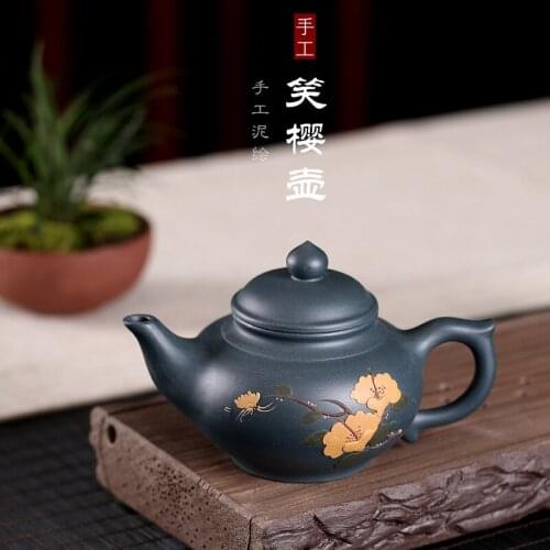 Ore chlorite green smile sakura teapot all hand pot of the republic of China on a commission basis a drop shipping