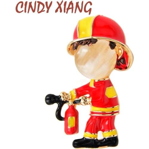 CINDY XIANG Red Blue Enamel Firemen Brooch Pin Cute Opal Figure Brooches For Women And Men Fashion Jewelry 2 Colors Available