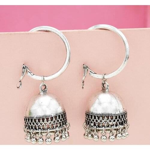 Gypsy Tribal Metal Big Circle Hoop Earrings for Women Boho Bells Tassel Statement Earring Jhumka Indian Festival Party Jewelry