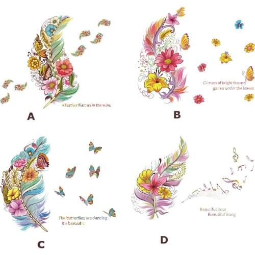 Feather Flower Home Decor Butterfly Wallpaper Removable Nursery Room Wall Sticker For Childrens Bedroom Decorative Music Vinyl