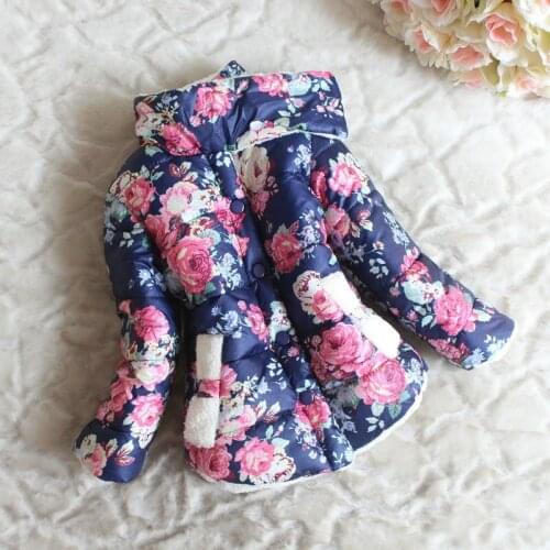 Kids Winter Jacket 2019 winter jacket for girls Children Coat Parka Baby Kids Girl Floral Coat Thick Tops White Blue Color