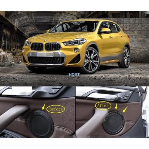For BMW X2 2018 2019 ABS Chrome/Carbon fibre 4pcs Speaker Cover Interior Trim Side Door Stereo Bezel Collar Ring Garnish Molding