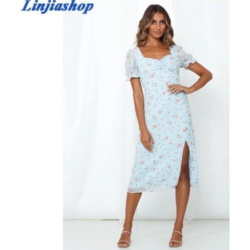 Elegant floral print midi dress women square collar zipper loose chic holiday summer dress femme vestidos dropshipping