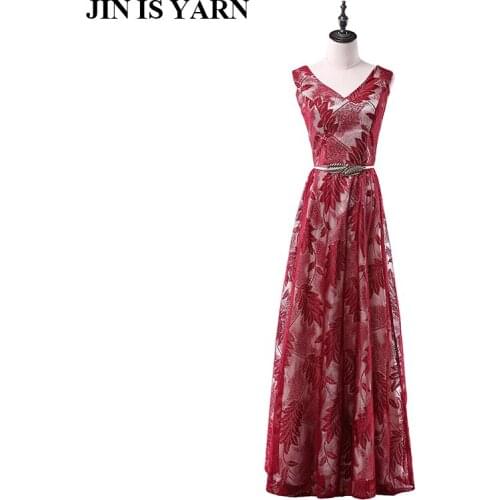 Feifan lisa 2017 new fabric double shoulder V Slim fashion belt back with long section of evening dress