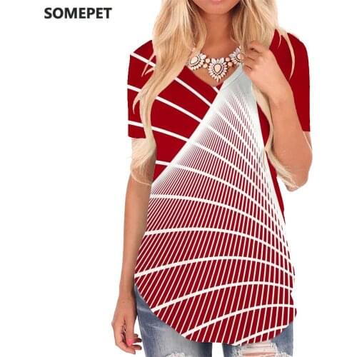 SOMEPET Geometry T Shirt Women Abstract V-neck Tshirt Graphics T-shirts 3d Art Funny T shirts Womens Clothing Fashion Loose