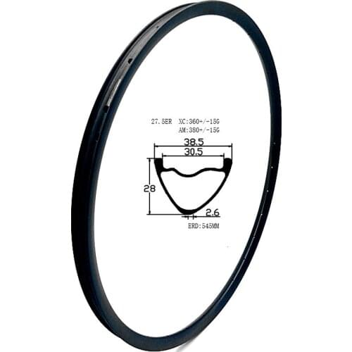 Graphene carbon mtb disc rim 27.5er 38.5x28mm Asymmetr 380g tubeless bike wheel mtb bicycle rims V Mountain Bike rims ERD 545mm