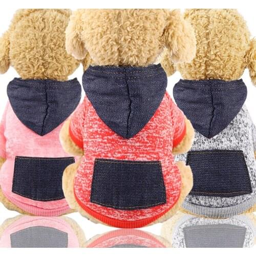 Coarse needle denim pocket wool pet dog jacket Cat pet supplies autumn and winter clothes