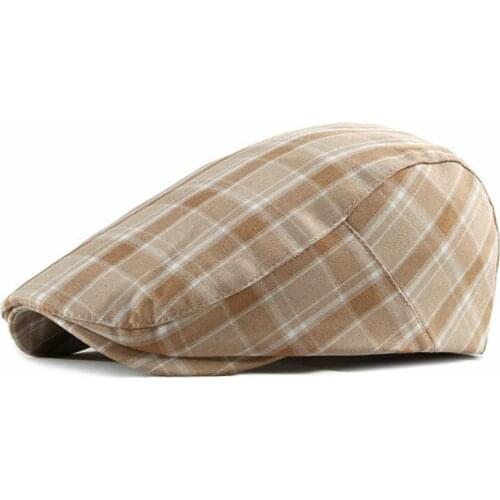 Cotton Plaid Beret Hat For Women Vintage Grid Summer Flat Sunhat British Style Cabbie Ivy Peaked Cap Retro Newsboy Flat Cap