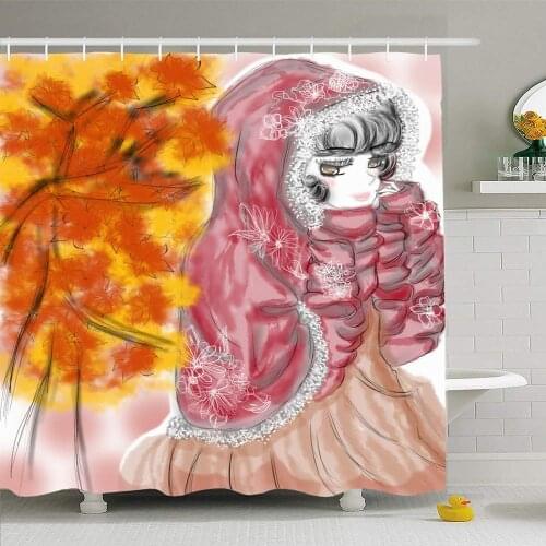 Colorful Asian Girl Admiring Autumn Leaves Asia Nature Orange Autumnal Beautiful Beauty Cute Bath Decor