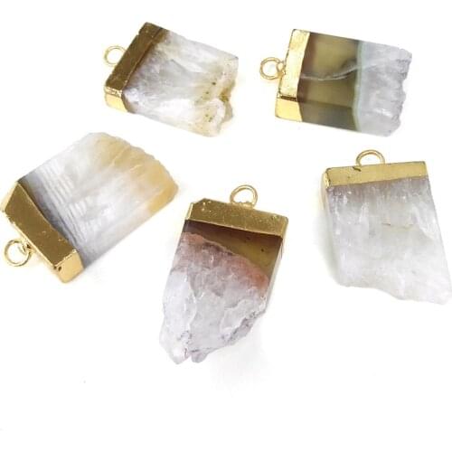 2020 Natural Stone Pendant Irregular Rectangle Agated Charm for Jewelry Making Necklace Accessories Gift for Women Size 22x33mm