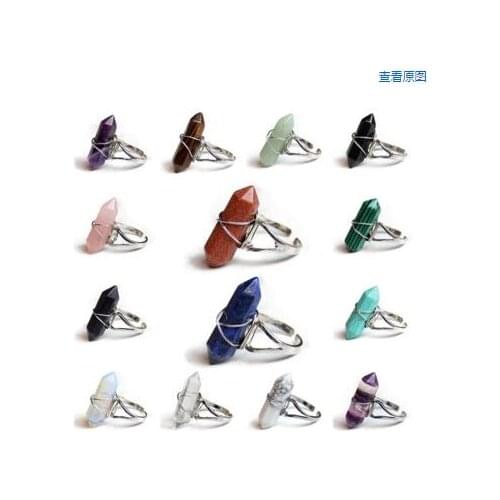 Multi-color Hand-made Hexagonal Natural Stone Adjustable Ring Jewelry Mens Female Personality