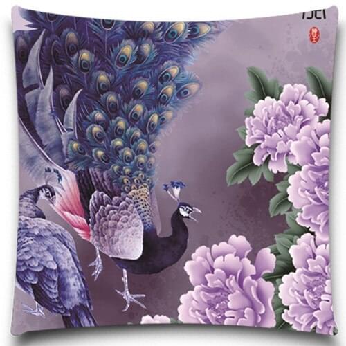 The beautiful peacock dancing with flowers 2D print creative Pillow case Square cotton polyester cushion cover 5 size 9 style