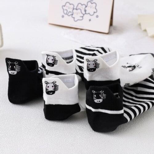 Zebra Embroidery Black White Stripe Cartoon Animal Pattern Funny Female Cotton Ankle Summer Women Men Short Casual Cute Socks