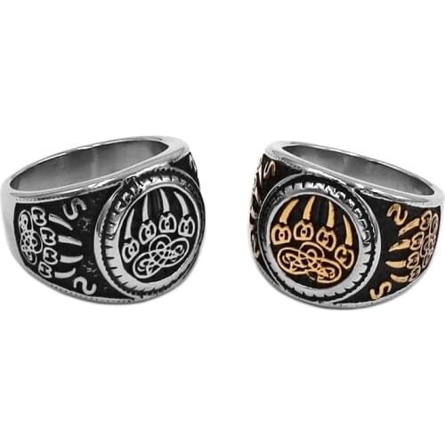 Wholesale Vikings Norse Amulet Bear Paw Ring Stainless Steel Jewelry Celtic Knot Charms Claws Motor Biker Mens Ring 889B