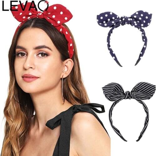 LEVAO Western Style Stripe Bow Plaid Bezel Turban Bunny Ears Women Polka Dot Headbands Hairbands Girls Hair Accessories Headwear